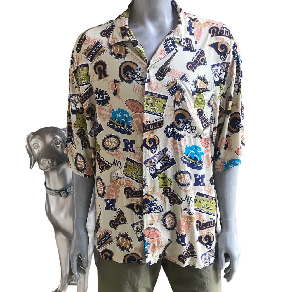 Vintage NFL St. Louis Rams Button Down Short Sleeve Rayon Shirt Men's Size 2XL
